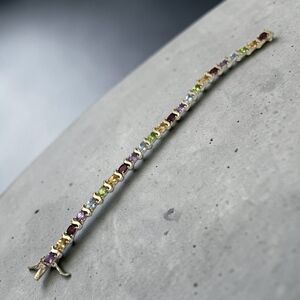 Sterling Silver Multi Gemstone Tennis Bracelet 925 Thailand 6.75"